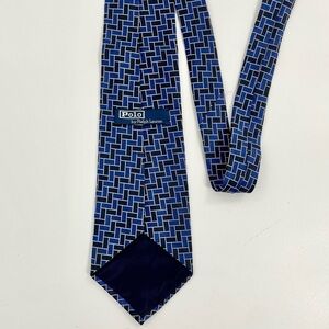Polo by Ralph Lauren Navy Blue Royal Blue‎ Preppy Old Money Geometric Silk Tie